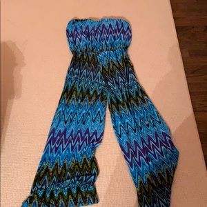 blue jumpsuit, Aztec pattern